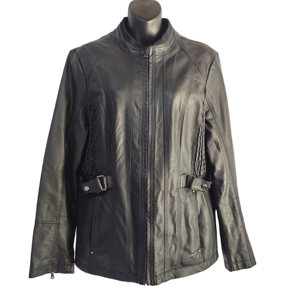 Susan Graver Women's Black Faux Leather Jacket Size M